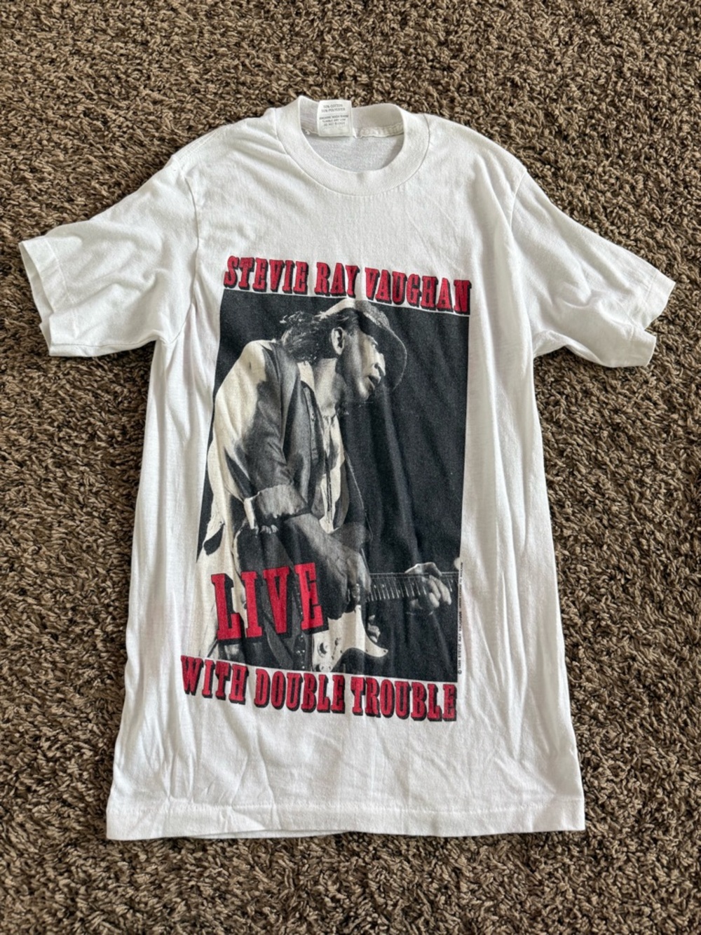 Stevie Ray Vaughan White Graphic Band Tee - Live With Double Trouble